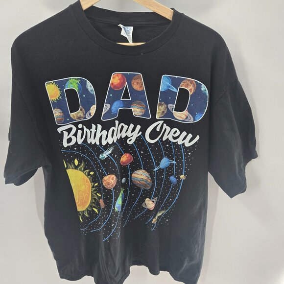 Dad Birthday Crew Black Solar System 100% Cotton Short Sleeved T-Shirt XL - Picture 1 of 9